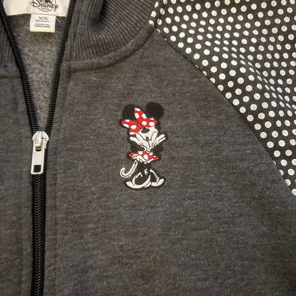 Disney Parks Minnie XS Embroidered Logo Grey & Polka Dot Zip Up Sweatshirt - Picture 2 of 3